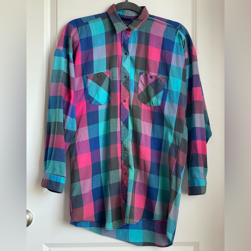 Vtg Snap Button Mens Shirt Large
